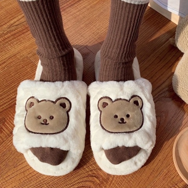 Dép đi trong nhà hình gấu đáng yêu hở mũi, Dép bông đi trong nhà hở mũi đáng yêu