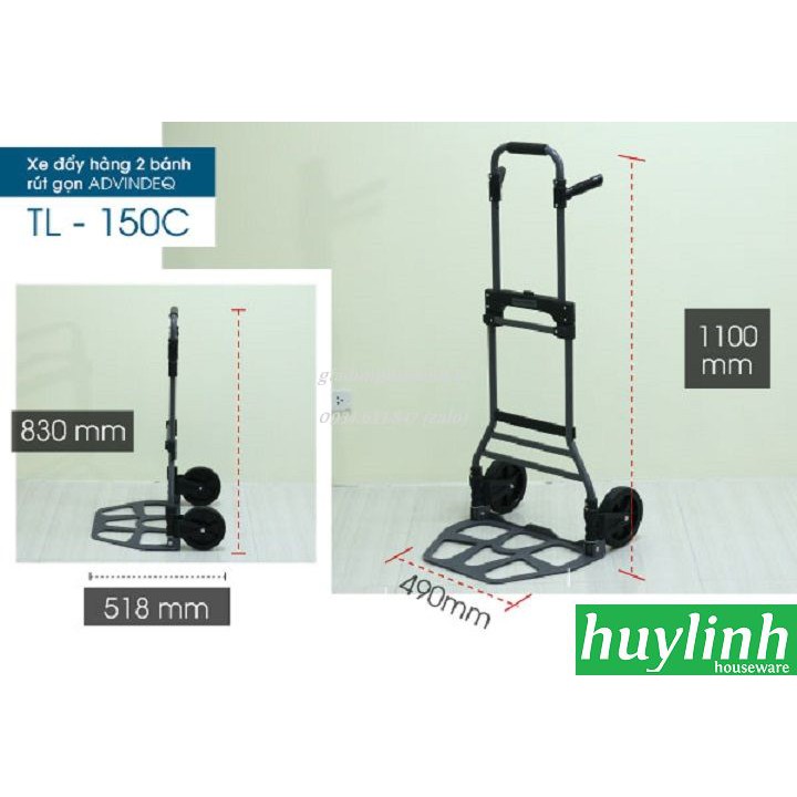 Freeship Xe đẩy hàng 2 bánh rút gọn Advindeq TL-150C - 150kg