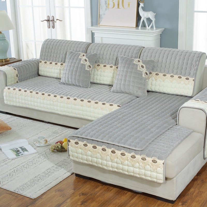 Tấm lót ghế sofa chất liệu tinh thể nhung chần bông mềm mại cho mùa đông