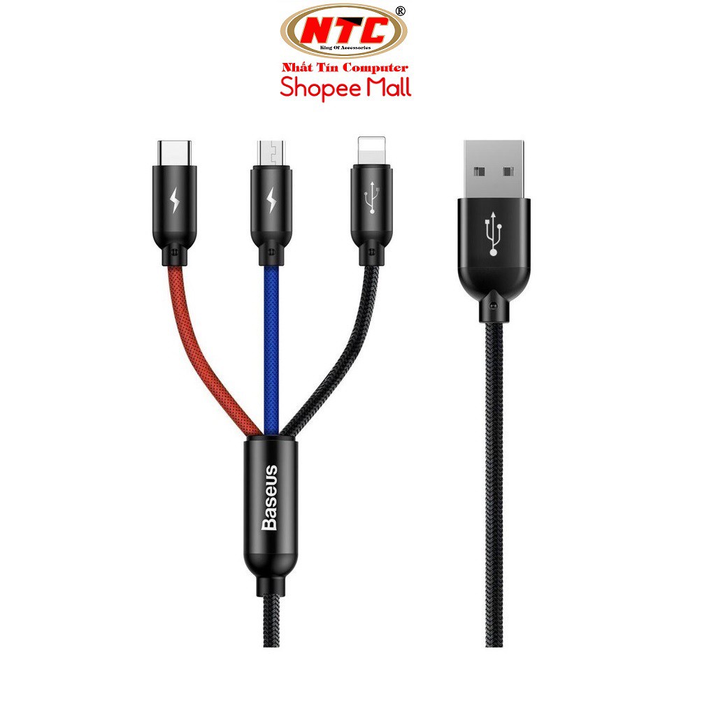 Cáp sạc 3 đầu Baseus Three Primary BSY01 dài 30cm/120cm/MicroUSB/Type-C bọc dù-SPK Official
