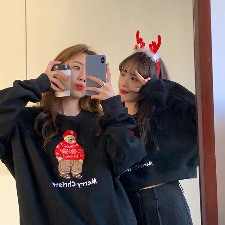 Áo Nỉ Noel Gấu Tuyết PEONYB Nữ [FREESHIP] Sweater giáng sinh form rộng tay bồng, thun merry christmas cá tính Ulzzang