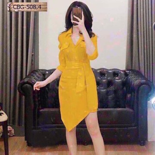 Đầm vạt chéo cổ sơ mi tay lỡ xinh xắn