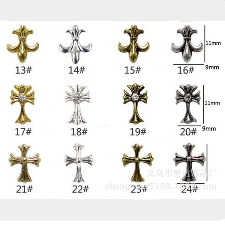 Miếng Dán Trang Trí Móng Tay Bằng Hợp Kim Hình Chữ Thập/ Hoa/ Lục Giác Phong Cách Retro