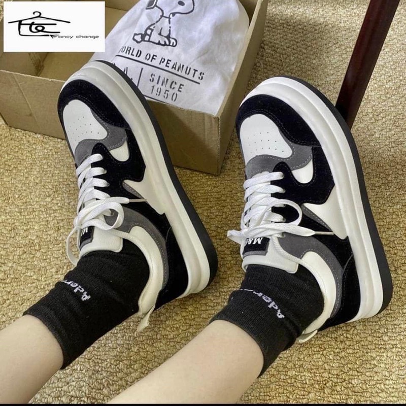 Giày thể thao nữ, sneaker loại đẹp phối da lộn độn đế tăng chiều cao phong cách năng động
