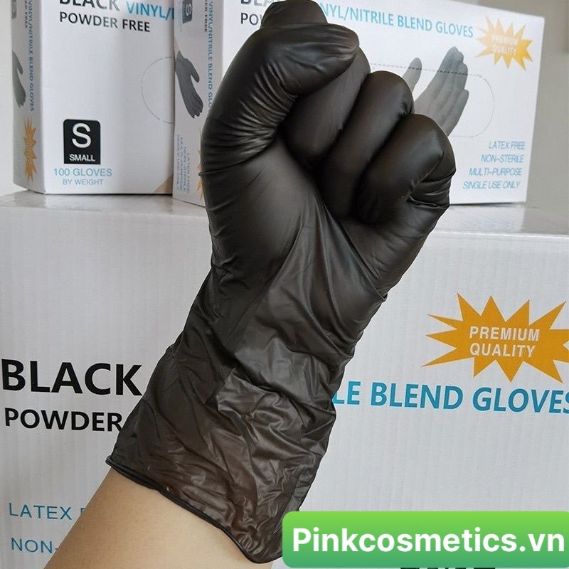 Găng Tay Y Tế Không Bột, Hộp 100 Chiếc Đen Nhám, Bao Tay Cao Su Trắng Đen Dùng Trong Spa Phun Xăm Thẩm Mỹ