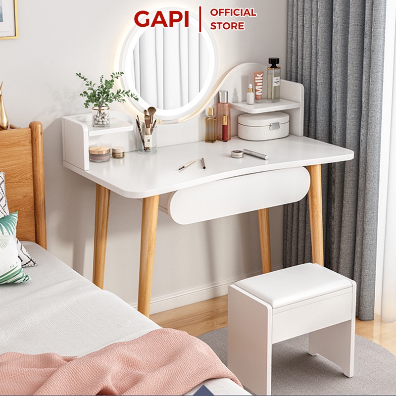 Bàn trang điểm gỗ Gapi siêu đẹp có gương led phong cách Nordic cực chill - GP196