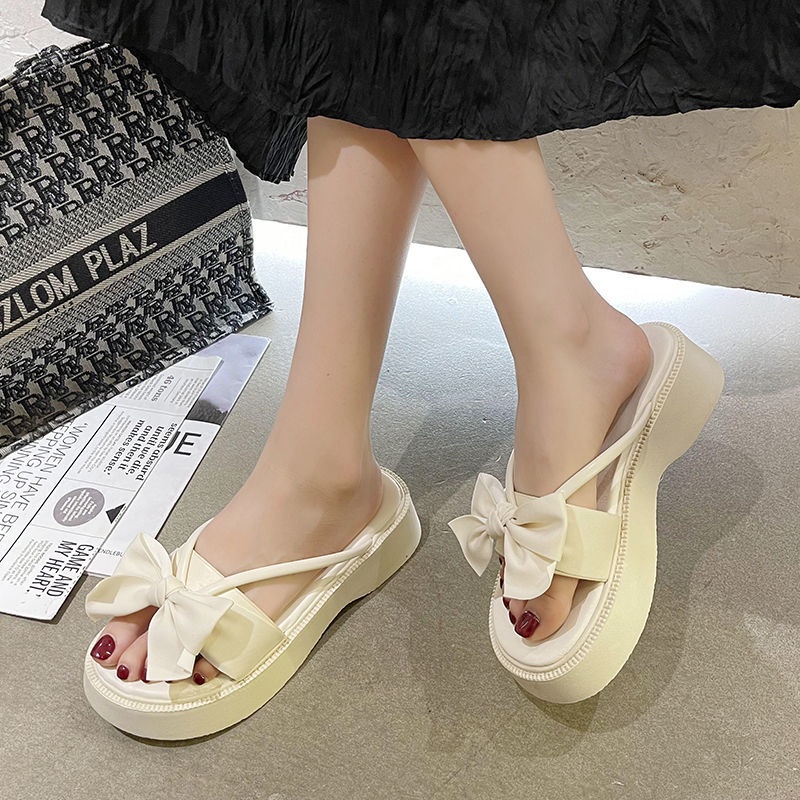 Dép Sandal Đế Dày Chống Trượt Đính Nơ Thời Trang Mùa Hè