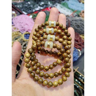 Vòng trầm mix lu bạch ngọc dát vàng