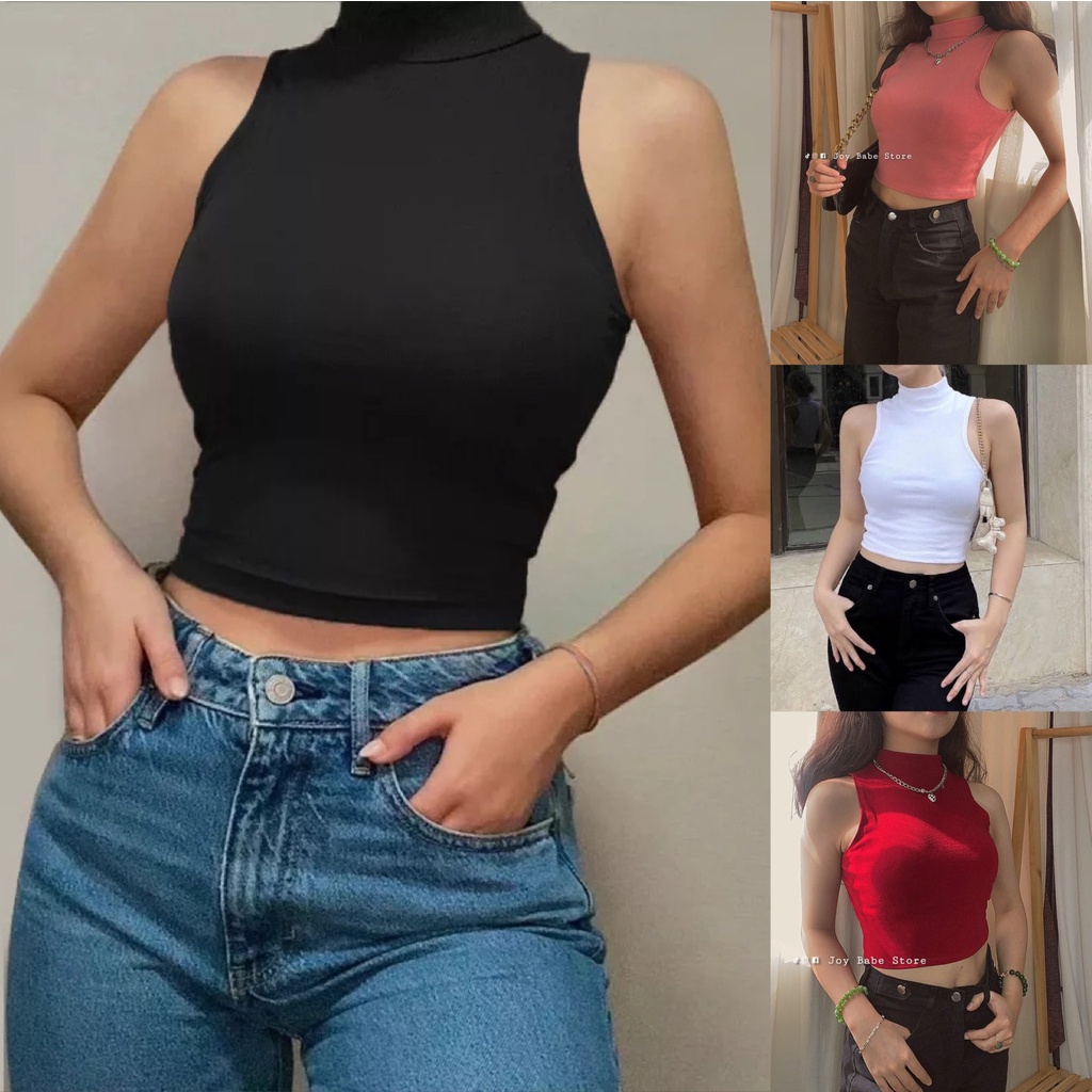 Áo croptop ba lỗ cổ lọ huyền thoại JOY BABE🌙 luôn hot trend 🌘 trụ cao vừa trơn basic cộc tay, thu đông kiểu ba lo CROB 3
