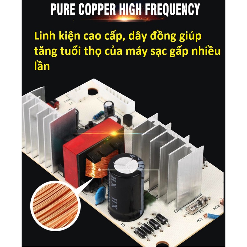 Sạc ắc quy ô tô xe máy 12V 100AH foxsur có khử sun phát thông minh tự ngắt khi đầy