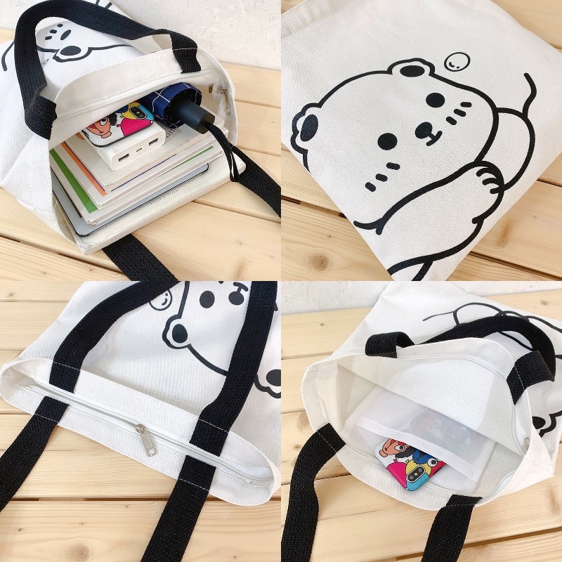 Túi Xách Canvas Cỡ Lớn Họa Tiết Gấu Hoạt Hình Dễ Thương