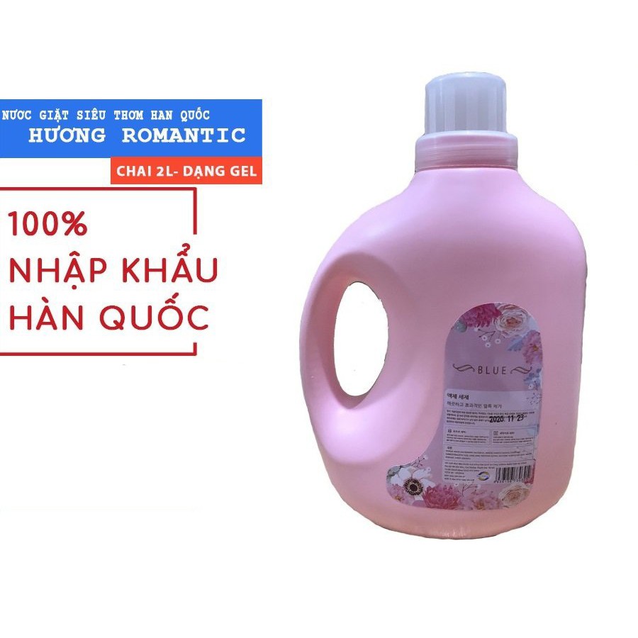 Nước giặt Blue  hương Romantic chai 2l - dạng gel siêu đậm đặc hương thơm dịu nhẹ