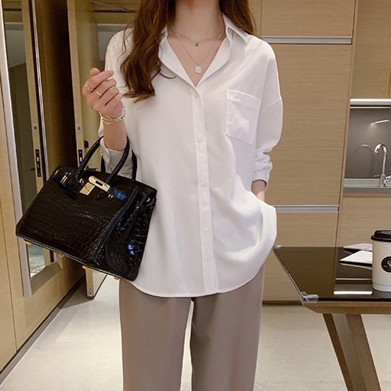 [Mã 11FASHIONSALE1 giảm 10K đơn 50K] Áo trắng dài tay cổ bẻ basic , sơ mi học sinh đi chơi dài tay phong cách hàn quốc | BigBuy360 - bigbuy360.vn