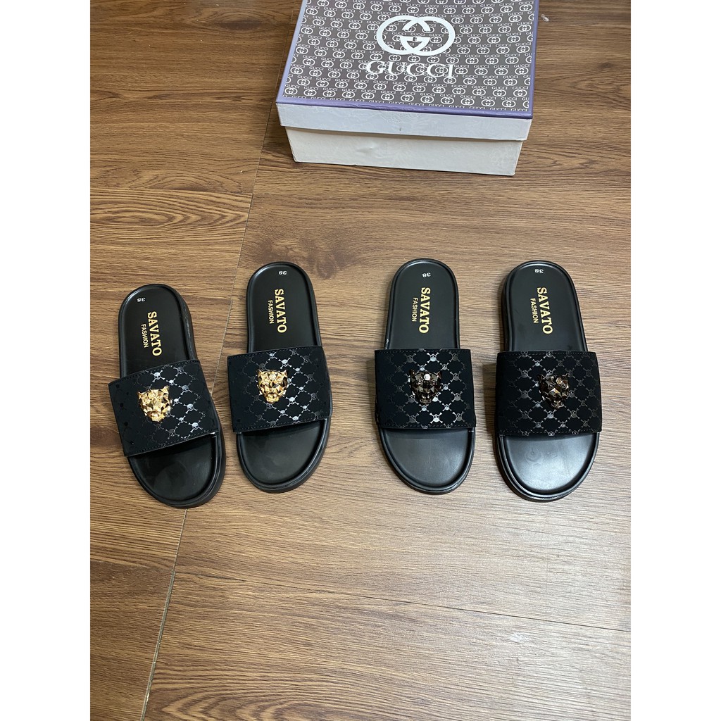 Dép lê Savato nam - Dép Savato quai ngang vân logo sói - Dép GC