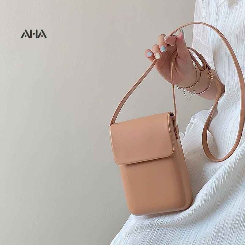 Túi đeo chéo AHA official đựng điện thoại thiết kế màu trơn đơn giản thời trang phong cách Nhật Hàn cho nam và nữ
