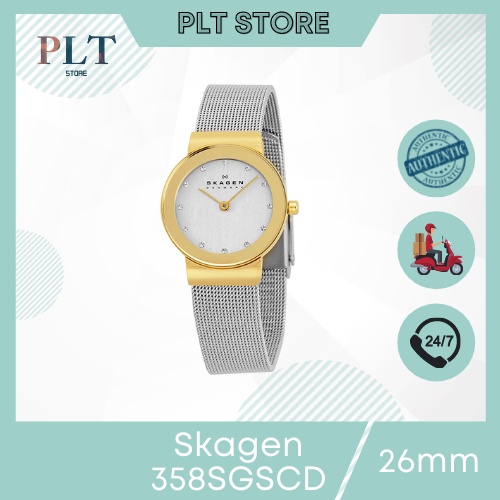 Đồng hồ nữ Skagen 358SGSCD dây bạc, viền vàng Size 26mm Full Box