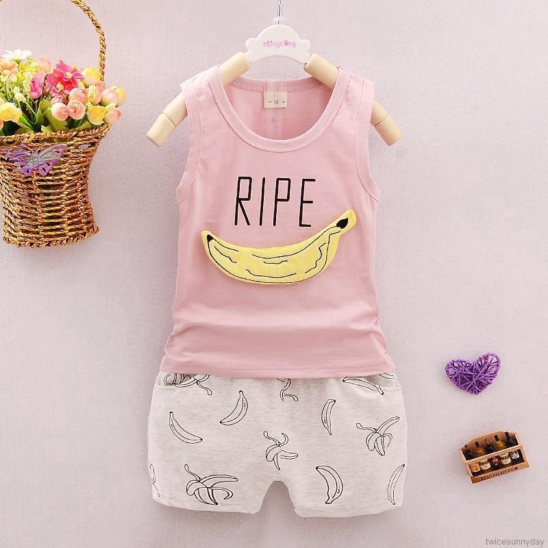 Bộ áo thun 3 lỗ in hình quả chuối + Quần short đáng yêu cho bé trai