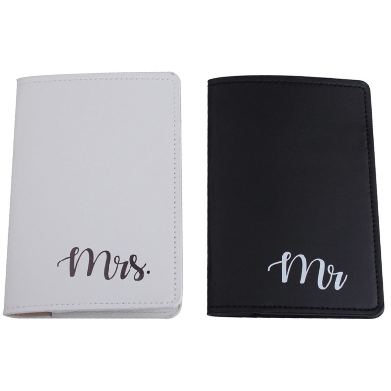 QQ Set 4 Bao Da PU Bọc Hộ Chiếu Thẻ Tên Hành Lý In Chữ Mr Mrs Cho Cặp Đôi