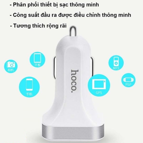 Tẩu Sạc Ô Tô Hoco Z3ĐÈN LED HIỂN THỊTẩu Sạc 2 Cổng USB Có Đèn Led - Bảo Hành Chính Hãng 12T