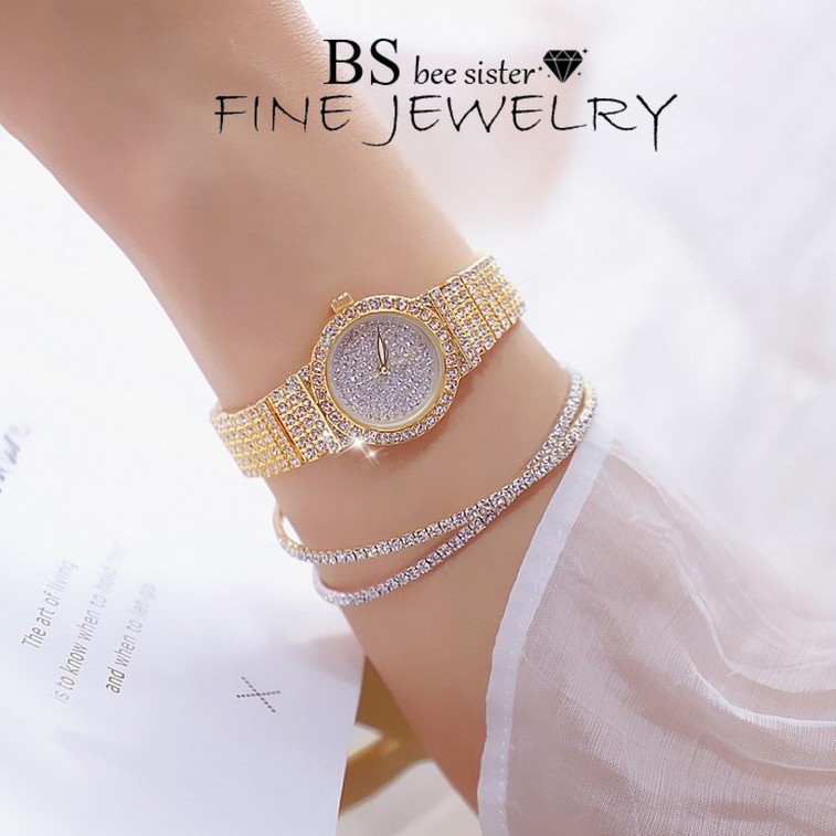 Đồng Hồ Nữ BS BEE SISTER BS152 Size 24mm Dây Kim Loại Full Đính Đá Sang Trọng - Tặng Kèm Hộp