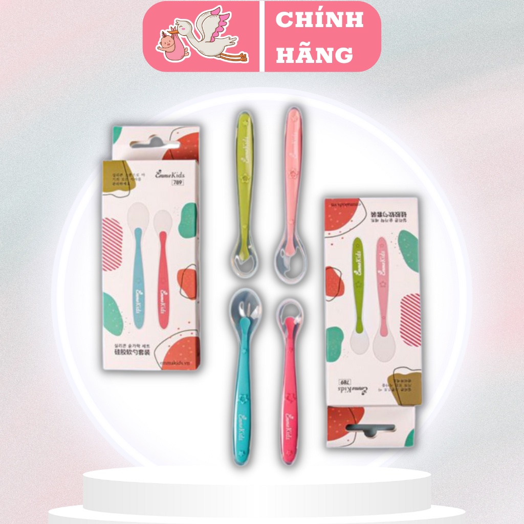 Hộp 2 thìa ăn dặm silicone Cao cấp Emma Kids, Thìa Ăn Dặm Cho Bé