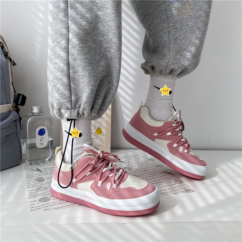 Giày thể thao nữ đế bánh mì hồng cao cấp Giầy sneaker Ulzzang độn đế Hot Hit