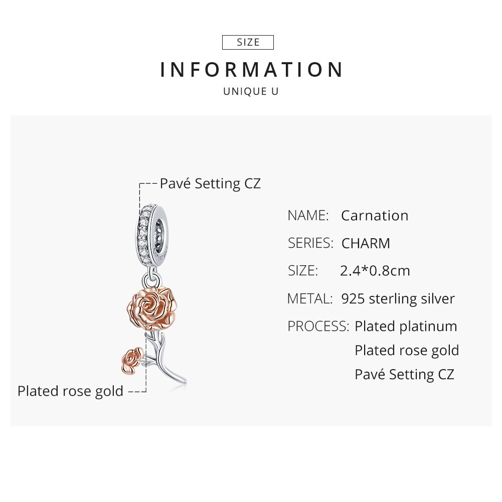 Hạt Phụ Kiện Bamoer BSC422 Bằng Bạc 925 Hình Hoa Hồng CZ Dùng Làm Vòng Tay Cho Ngày Của Mẹ