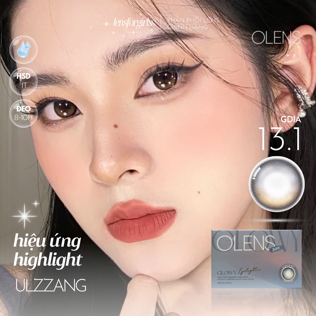 Kính áp tròng hiệu ứng phủ bóng Glowy Black chính hãng Olens | Hạn sử dụng 1 tháng