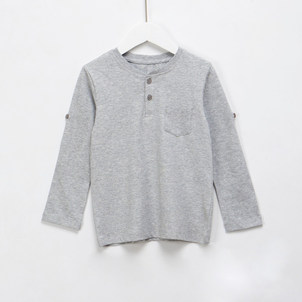 Áo phông bé trai SAYME áo thun dài tay thu đông cổ henley vải cotton mềm mịn thấm hút tốt BCTS0023-24