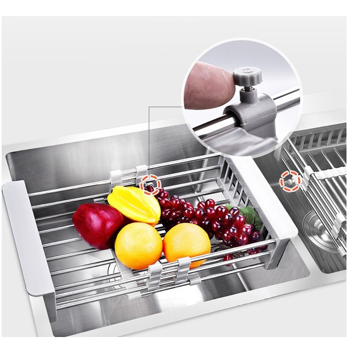 Khay Đa Năng Để Chậu Rửa Chén - Rổ Kệ Inox Đa Năng Co Giãn - Rửa Rau, Trái Cây, Úp Chén...