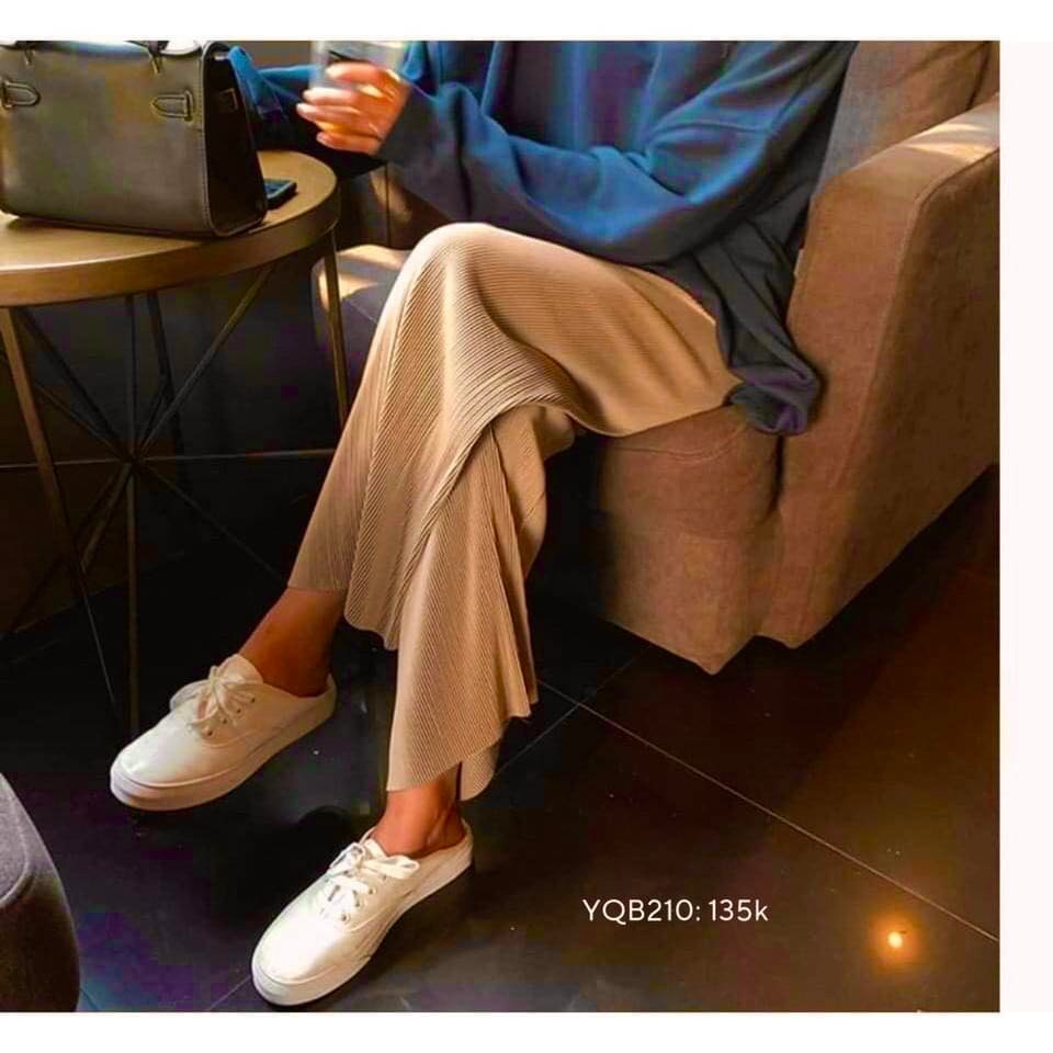 Quần Culottes Ống Rộng Chất Liệu Thun Tăm Lưng Cao Cạp Chun Freesize CHIBEST YQB210