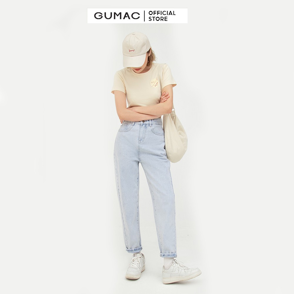 [Mã WABRGM11 giảm 10% đơn 250K] Áo croptop nữ in Bloom GUMAC màu be ôm body ATB547 | BigBuy360 - bigbuy360.vn