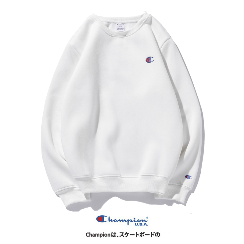 Áo Sweater Cotton Phối Nhung Thêu Chữ Champion Cá Tính Cho Nam Nữ