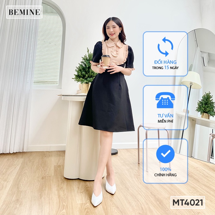 Đầm cổ sơ mi bèo ngực phối BEMINE MT4021ĐEN