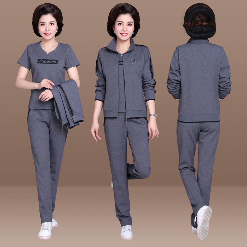 Bà mẹ trung niên và cao tuổi bộ đồ thể thao nữ 40 50 ba mảnh mùa xuân thu 2021 Áo khoác kiểu phương Tây giản dị [ | BigBuy360 - bigbuy360.vn