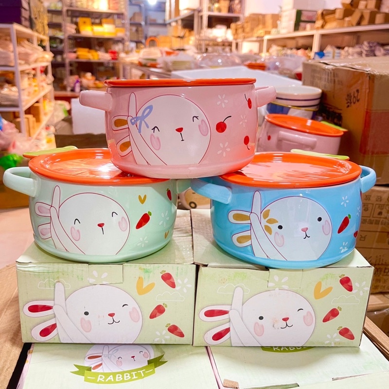 Bát ăn cơm Bát chè Đĩa sứ chén dĩa sứ dễ thương cute Decor Âu Thố thổ nắp sứ siêu nét siêu đẹp