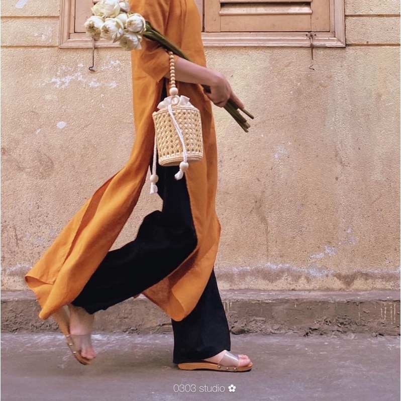 Áo dài linen dáng rộng - phiên bản có cổ - Nắng Mai - 0303 studio