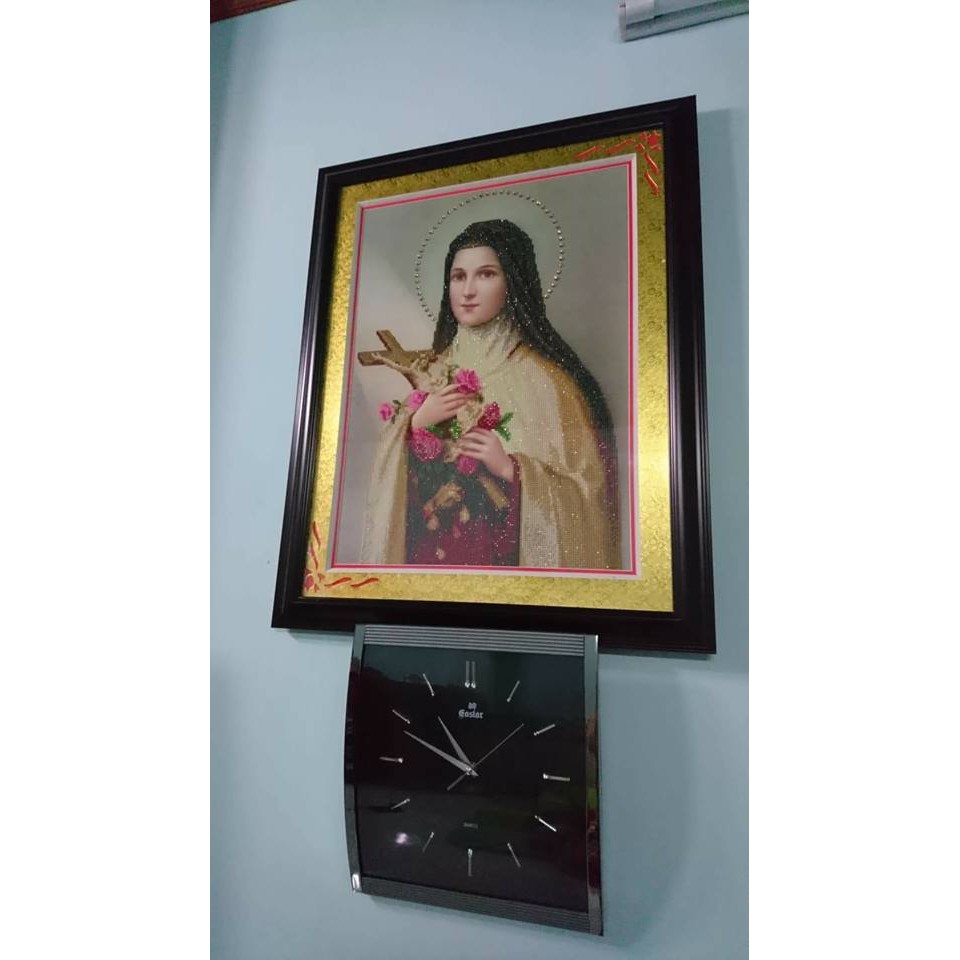 Tranh thêu chữ thập, tranh đính đá thánh Teresa  LV3507 ; Y8022