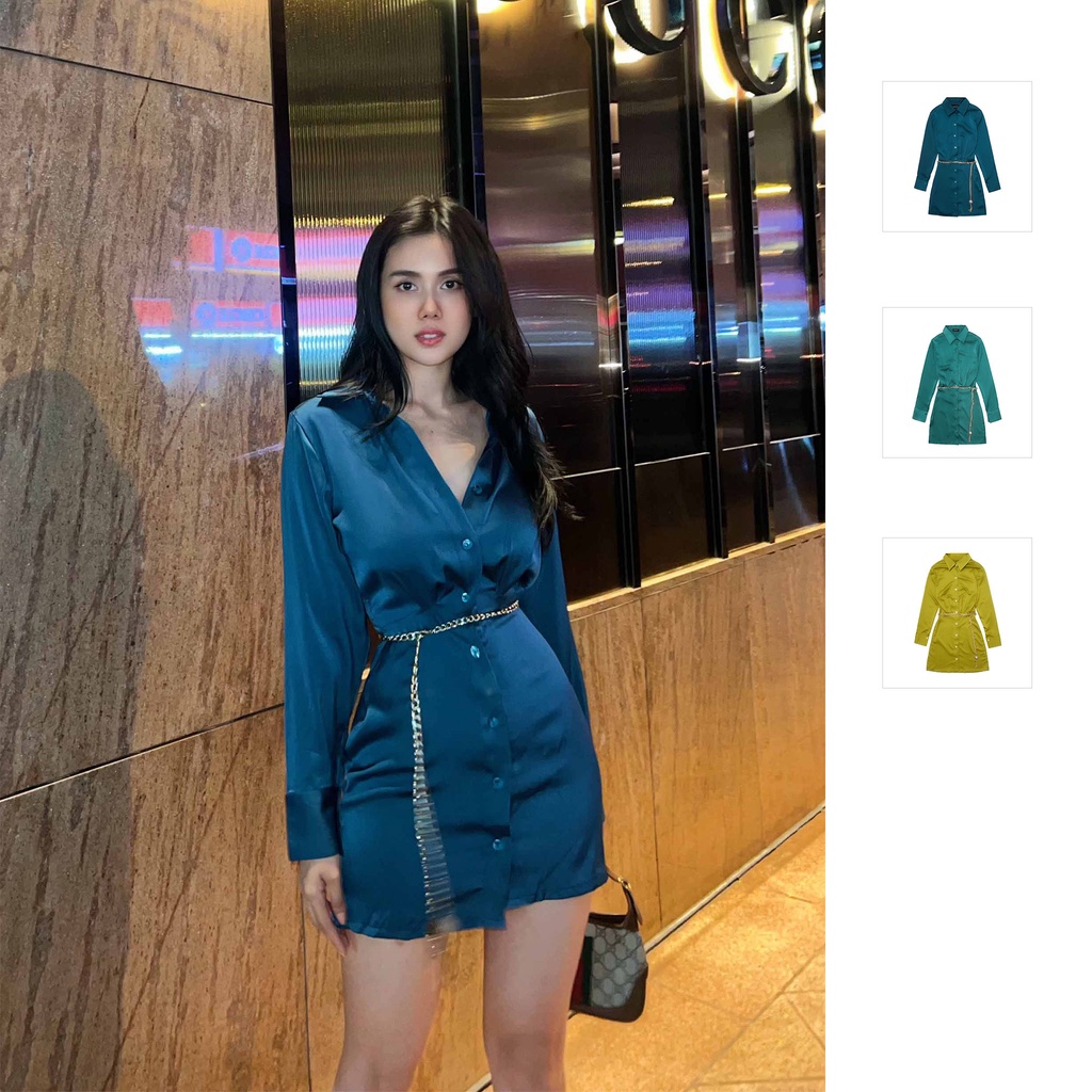 Đầm Nữ Long Sleeve Mini Dress Shirt , Chất Vải Lụa Latin , WDN000081 , SOMEHOW
