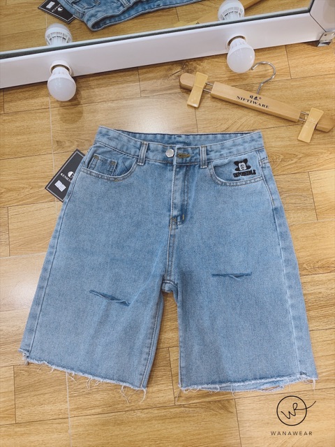 Quần jean ngố đùi rách quần bò nữ lưng cao WANAWEAR chất mềm đẹp siêu trẻ trung new trend