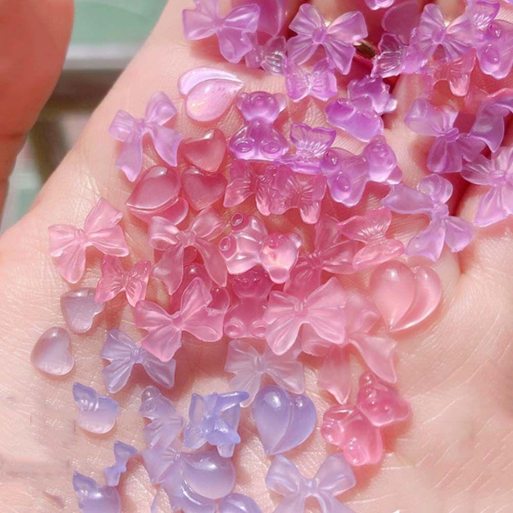 Phụ Kiện Trang Trí Móng Tay Hình Nơ Xinh Xắn DIY|Bộ Phụ Kiện Trang Trí Móng Tay Trong Suốt Hình Gấu Và Quả Đào Xinh Xắn