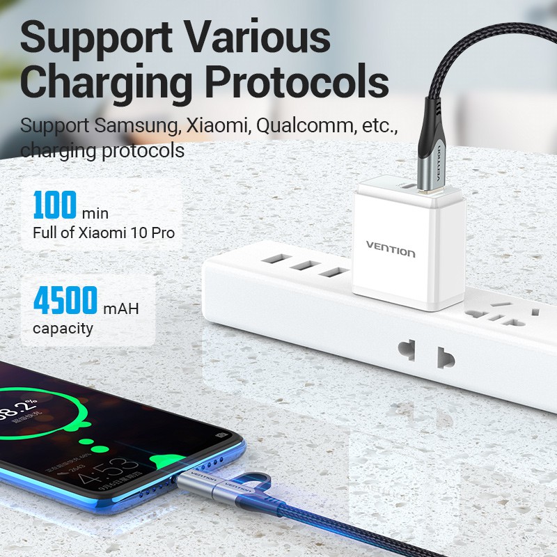 Cáp Sạc 2 Trong 1 Type C Micro B / Usb C 3a VENTION Tốc Độ Cao 480mbps Đa Năng Cho Điện Thoại Di Động
