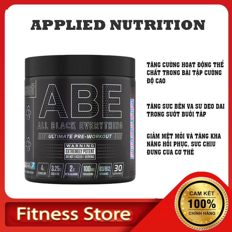 ABE PreWorkout Applied Nutrition 30 lần dùng- Hỗ Trợ Tăng Lực, Sức Mạnh, Bền Bỉ trong Luyện Tập, Tránh Mệt Mỏi, Tăng Cơ