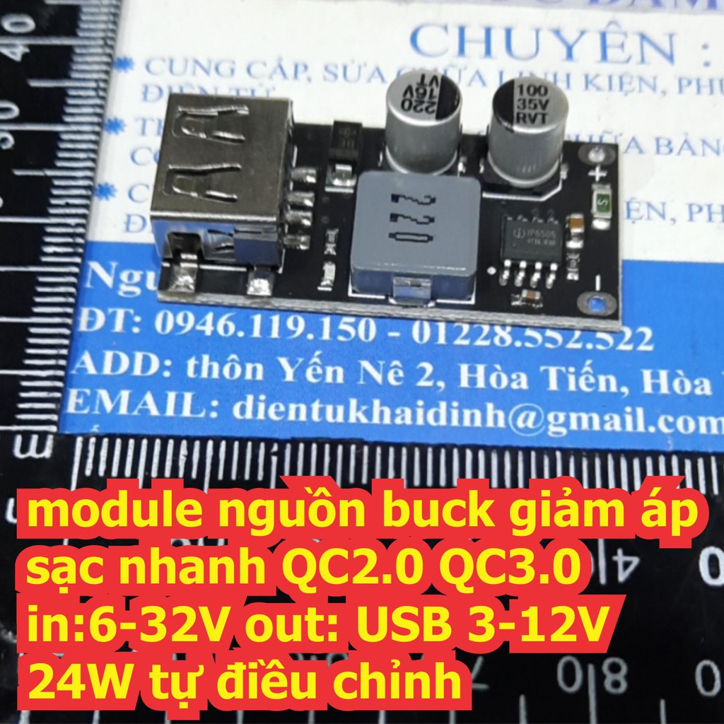 module nguồn buck giảm áp sạc nhanh QC2.0 QC3.0 in:6-32V out: USB 3-12V 24W tự điều chỉnh kde7160