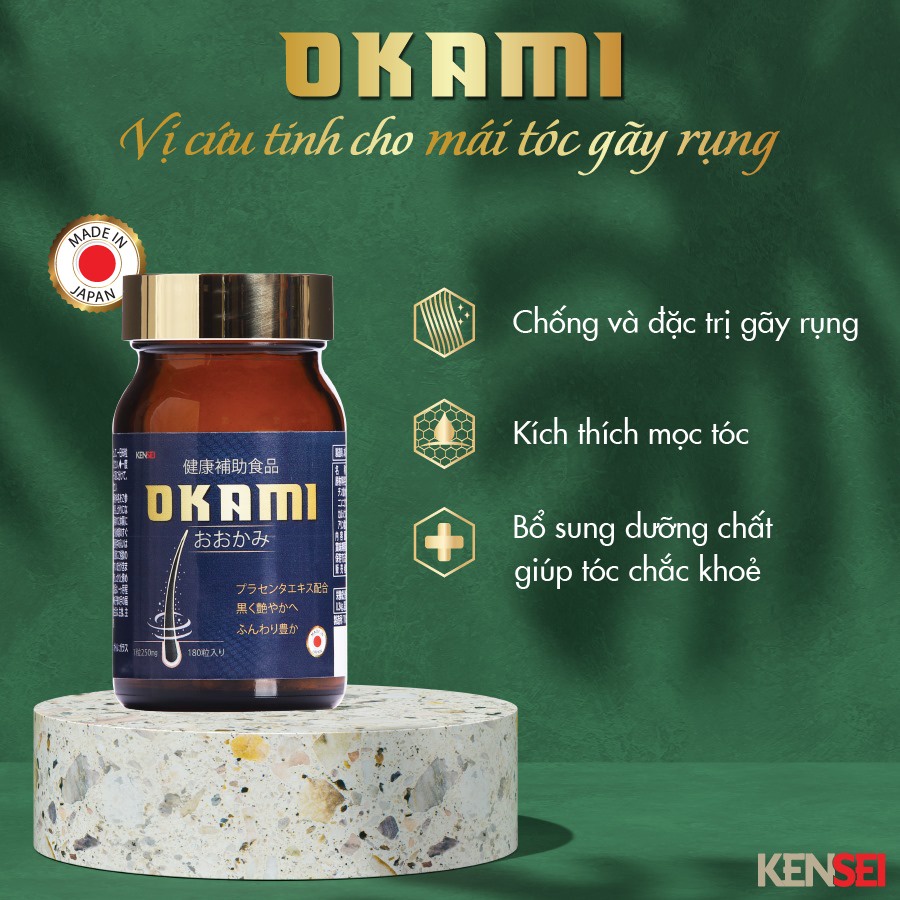 Viên uống giảm rụng và mọc tóc Okami - 180 viên