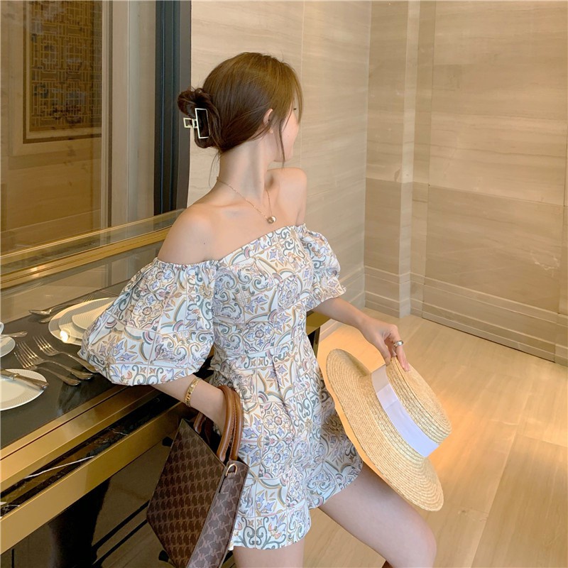 Áo liền quần cổ vuông dáng ngắn kiểu Pháp thời trang hè năm  cho nữ