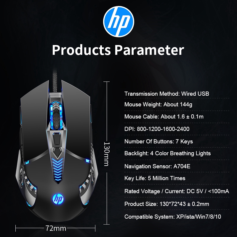 Chuột chơi game HP G160 có dây USB Macro 4 DPI cho máy tính