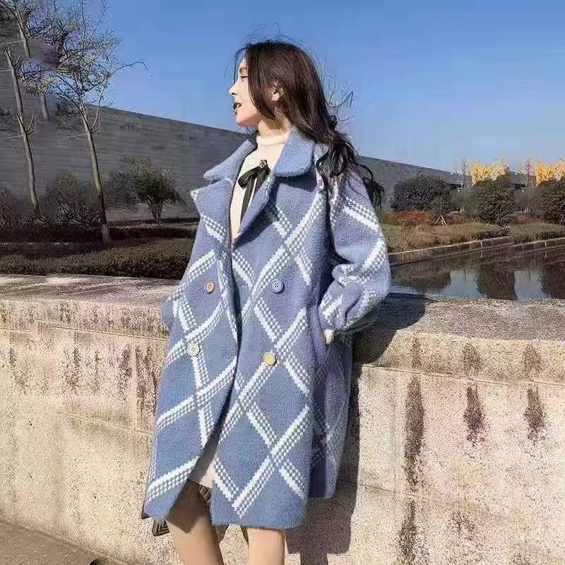 Áo Khoác Cardigan Lông Cừu Dày Dáng Rộng Họa Tiết Kẻ Sọc Thời Trang Thu Đông 2022 Phong Cách Hàn Quốc Mới