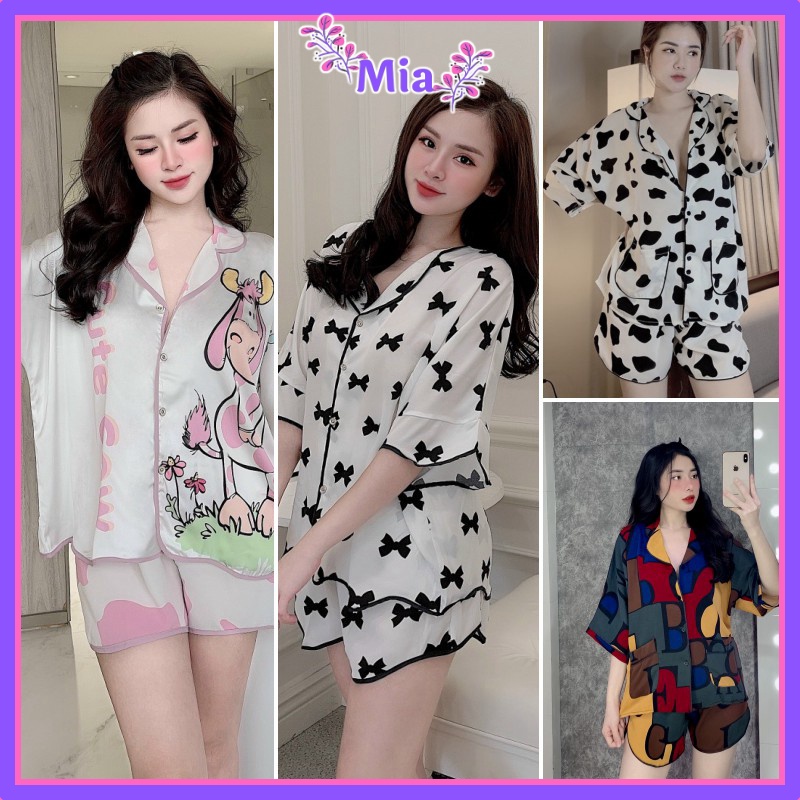 MA11 Bộ Pijama Lụa Mango Dơi Sóng NƠ XINH #Đồ Ngủ | Đồ Bộ Nữ | Váy Ngủ | Pizama | Pyjama -. ``