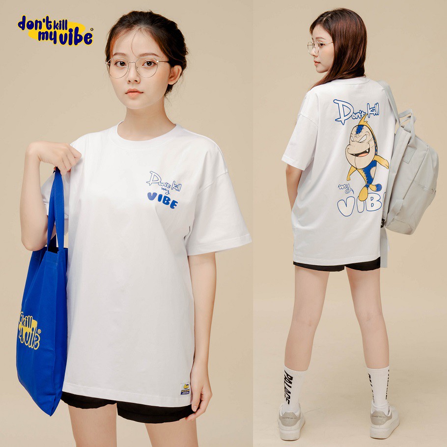 Áo thun nữ cotton màu trắng phông rộng cổ tròn | DKMV White The Vibe Stealer Tee